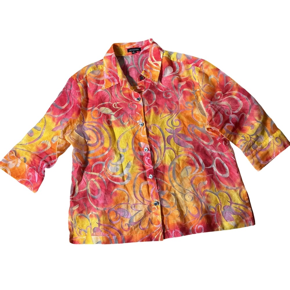 Notations Womens Bohemian XL Abstract Swirl Floral‎ Button Up Blouse MLBB0039